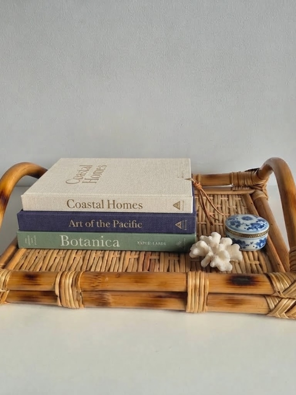 Vintage Bamboo & Rattan Wicker Serving Tray with Handles